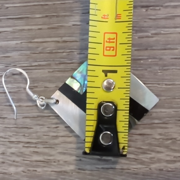 Abalone Mother Of Pearl And Onyx Sterling Silver Earrings - Picture 7 of 8